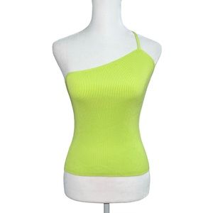 Zara Women’s Crop Top Size S Neon Green One Strap Shoulder Knit Style Asymmetric